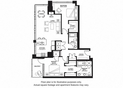 Floor plan for 2 beds, 2 baths, 1300 sqft